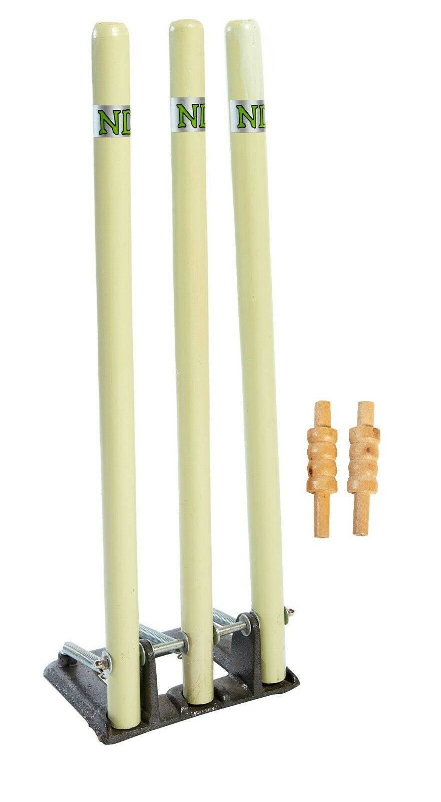 ND Cricket Wooden Spring Return Stumps Metal Base Wickets With Bails