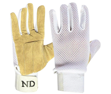 ND Wicket Keeping Inner Chamois Padded Gloves – Professional Cricket Wicketkeeper Gloves – Durable Leather Palm & Breathable Mesh Back – Superior Grip & Comfort – Adjustable Wrist Strap