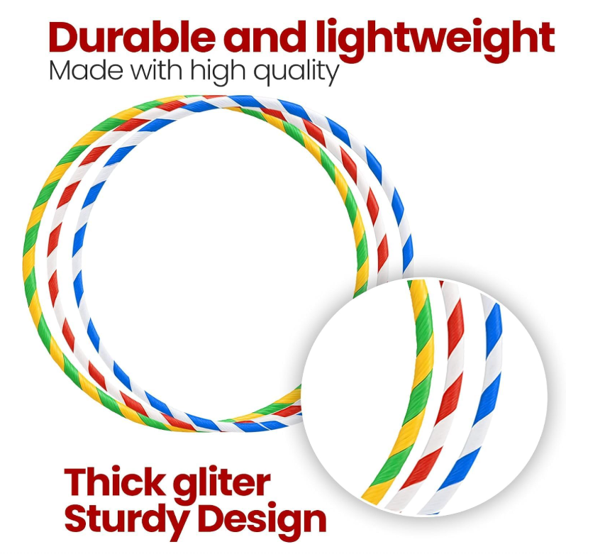 ND SPORTS Glitter Hula Hoops – Colorful Exercise Hoops in Multiple Sizes | Fitness, Dance, Gymnastics & Outdoor Play Rings | Durable Plastic Training Hoops for Fun