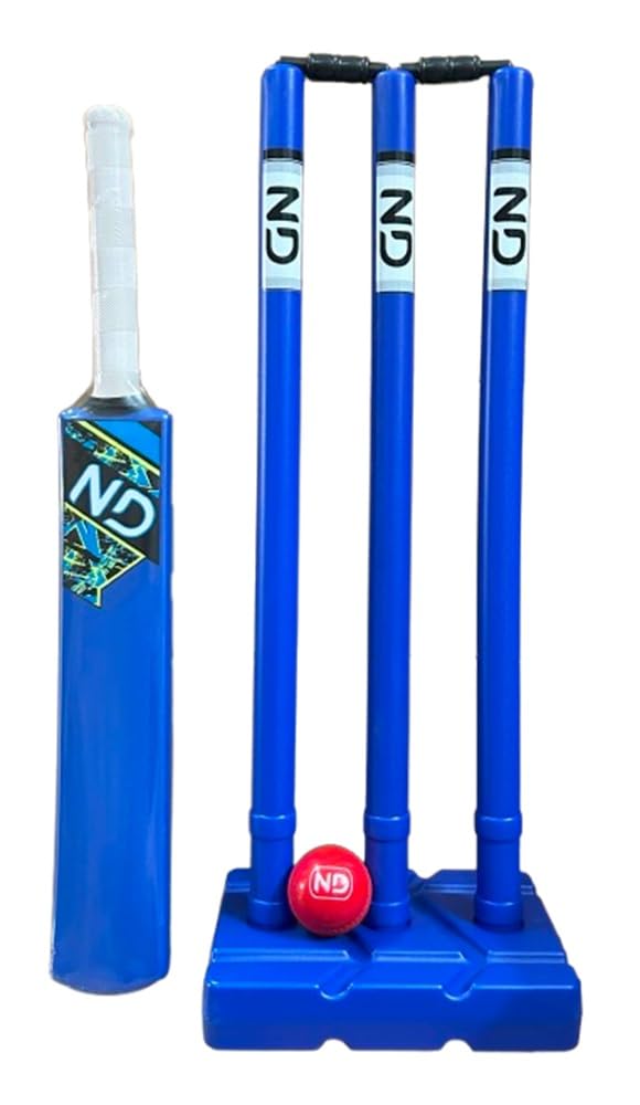 ND Sports Kids Adults Plastic Garden Cricket Set Starter Set (1 Bat 3 Stumps/Base 1 Ball 2