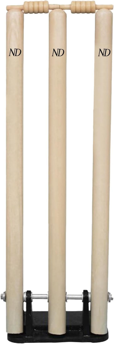 ND Sports Wooden Cricket Stumps with Spring Base – Heavy Duty Cricket Wickets with Bails, Stable Practice & Training Stump Set for Backyard & Nets
