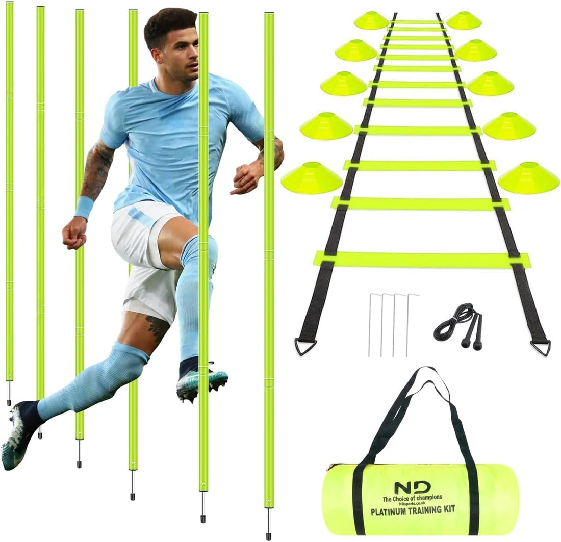 ND Sports Training Kit – 6m Ladder, 6 Poles, 10 Cones, Jump Rope, 4 Pegs & Bag – Complete Speed & Agility Set for Football, Cricket & Multi-Sport
