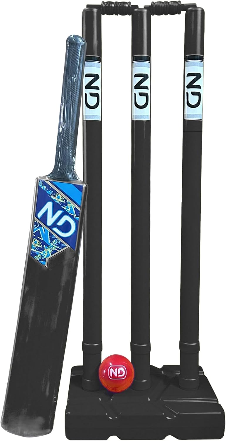 ND Sports Cricket Set - Plastic Stumps, Bat & Ball | Lightweight & Durable | Kids & Adults Backyard Cricket Game | Indoor & Outdoor Play | Portable & Fun Sports Kit