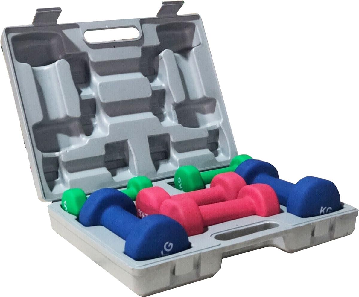 ND Sports Weights Dumbbells Set – Neoprene-Coated Hand Weights with Anti-Roll Design | Dumbbells Set for Women, Kids & Home Gym | Non-Slip Grip, Multi-Colour Pairs with Carry Case