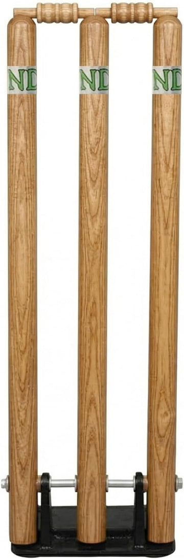 ND Sports Cricket Stumps – Spring Back Stability & Durability, Cricket Wickets with Bails & Metal Base, Wooden Cricket Stump Set for Training & Matches