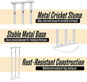ND Sports Cricket Metal Stumps with Attached Bails, White, One Size