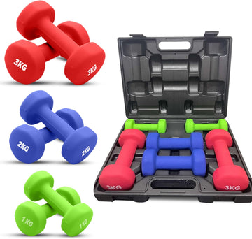 ND Sports Weights Dumbbells Set – Neoprene-Coated Hand Weights with Anti-Roll Design | Dumbbells Set for Women, Kids & Home Gym | Non-Slip Grip, Multi-Colour Pairs with Carry Case