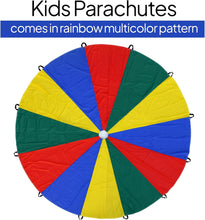 Load image into Gallery viewer, ND Sports Kids Rainbow Play Parachute – 6ft (6 Handles) &amp; 12ft (12 Handles) | Cooperative Play Toy Tent Game for Children, School Activities, Gym Class, Birthday Parties &amp; Outdoor Fun (6 Feet)