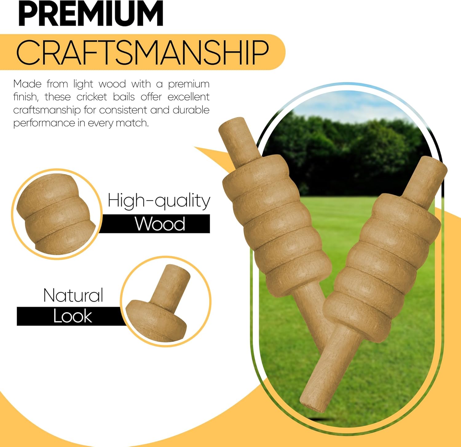 ND Sports Wooden Cricket Bails Set – 4-Piece Set of Premium English Ash Bails for Training & Match Play – Ideal for Cricket Balls and Cricket Practice