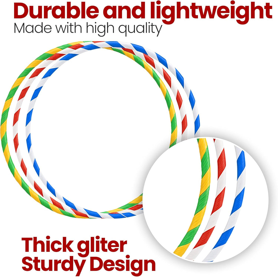 ND SPORTS Glitter Hula Hoops for Kids & Adults – Colorful Exercise Hoops in Multiple Sizes – Fitness, Dance, Gymnastics & Outdoor Play Rings – Durable Plastic Training Hoops for Fun