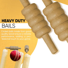 Load image into Gallery viewer, ND Sports Wooden Cricket Bails Set – 4-Piece Set of Premium English Ash Bails for Training &amp; Match Play – Ideal for Cricket Balls and Cricket Practice