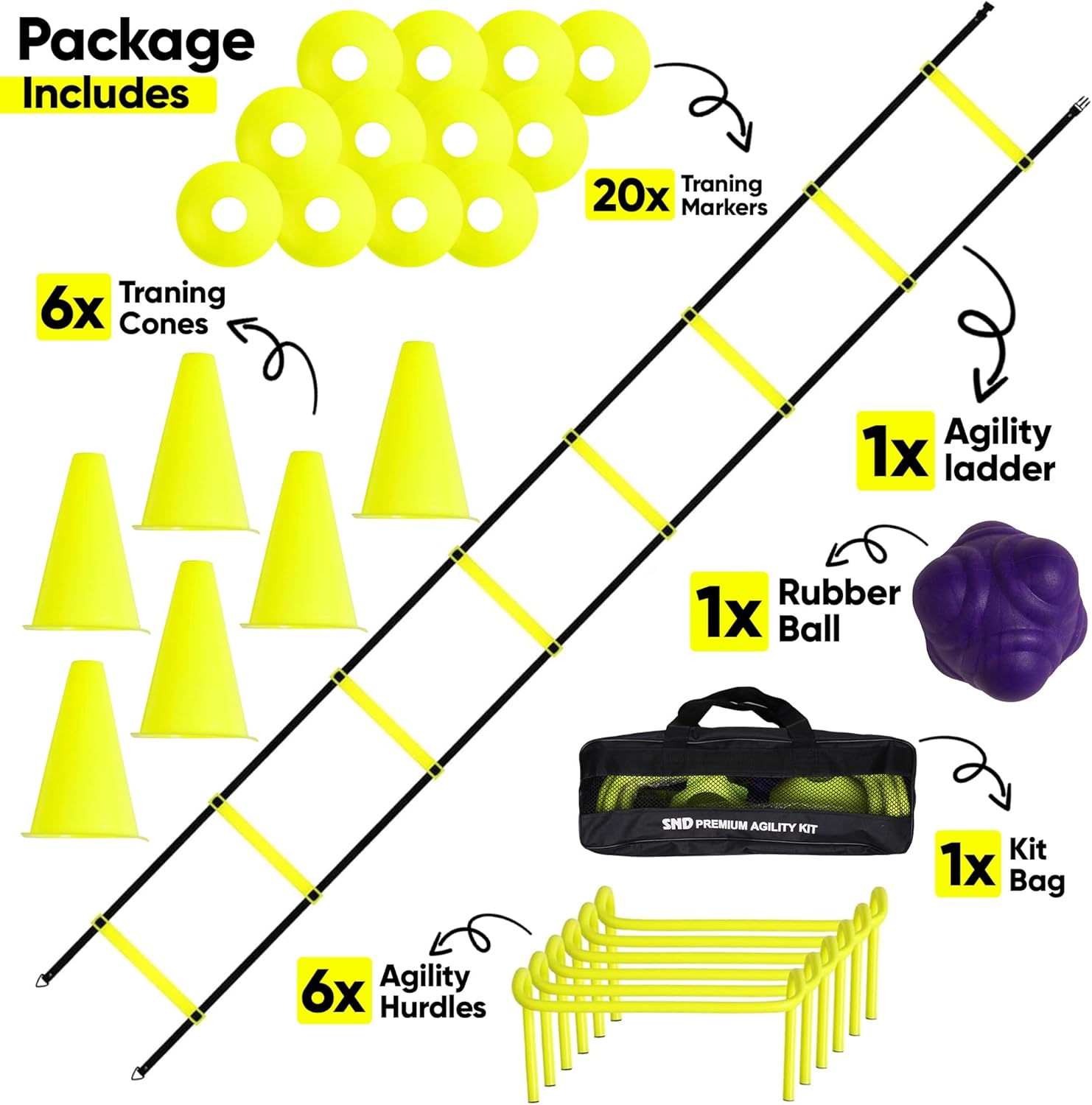 22 Yards Pro Agility Speed Ladder & Cones Football Training Equipment for Kids & Adults Kit Agility Training Footwork Drills | Hurdles Goalkeeper Training Equipment