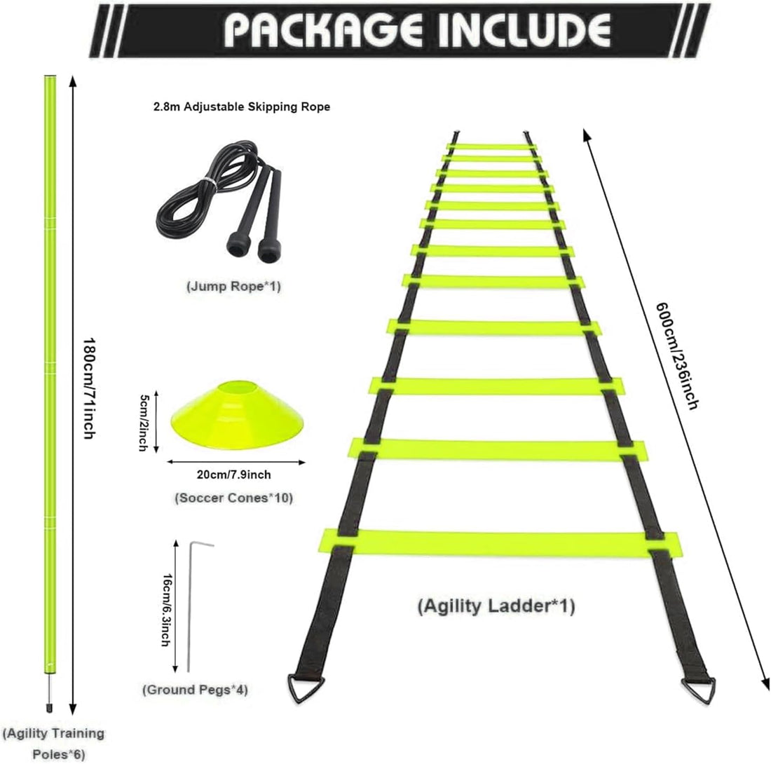 ND Sports Training Kit – 6m Ladder, 6 Poles, 10 Cones, Jump Rope, 4 Pegs & Bag – Complete Speed & Agility Set for Football, Cricket & Multi-Sport