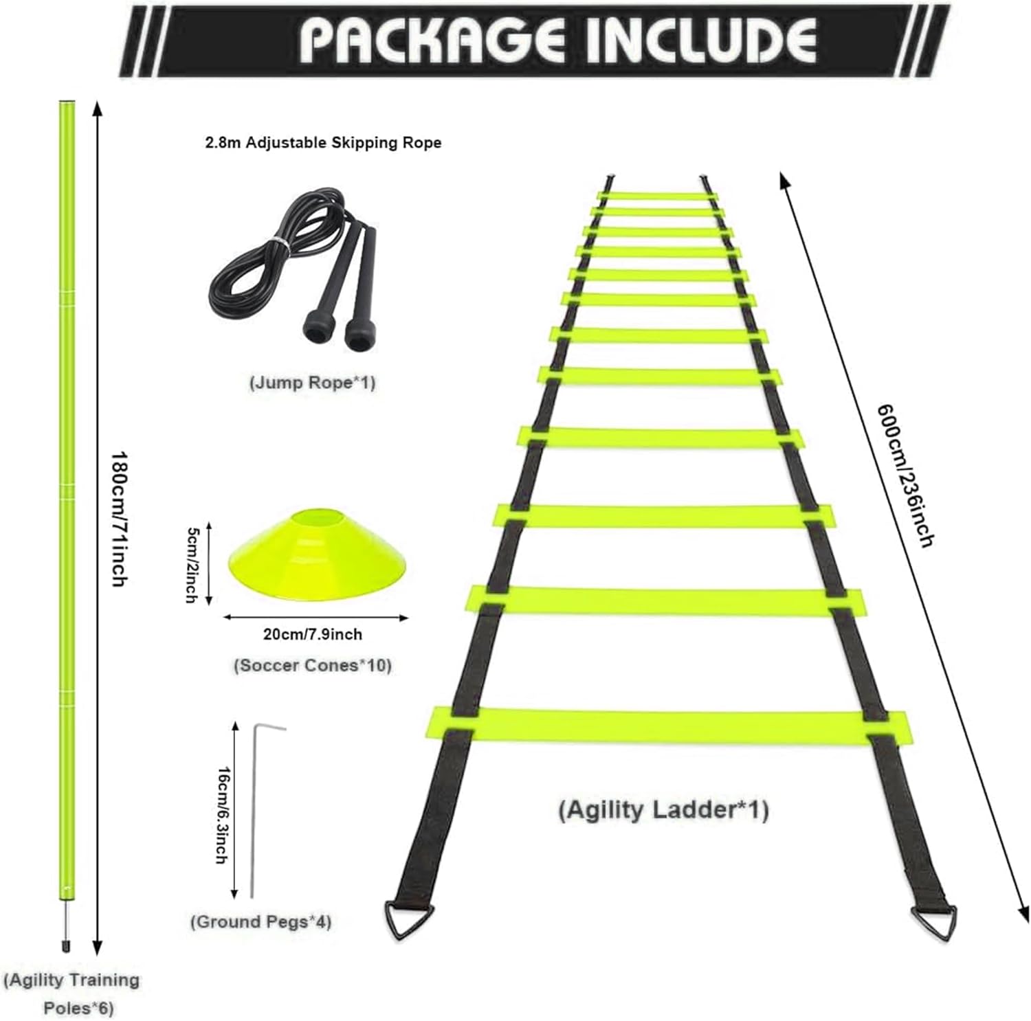 ND Sports Training Kit – 6m Ladder, 6 Poles, 10 Cones, Jump Rope, 4 Pegs & Bag – Complete Speed & Agility Set for Football, Cricket & Multi-Sport