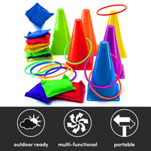Load image into Gallery viewer, ND Sports 3-in-1 Kids Ring Toss &amp; Bean Bag Game Set with Whistle &amp; Carry Bag – Colourful Cones, Toss Rings &amp; Bean Bags – Outdoor &amp; Indoor Fun for Children