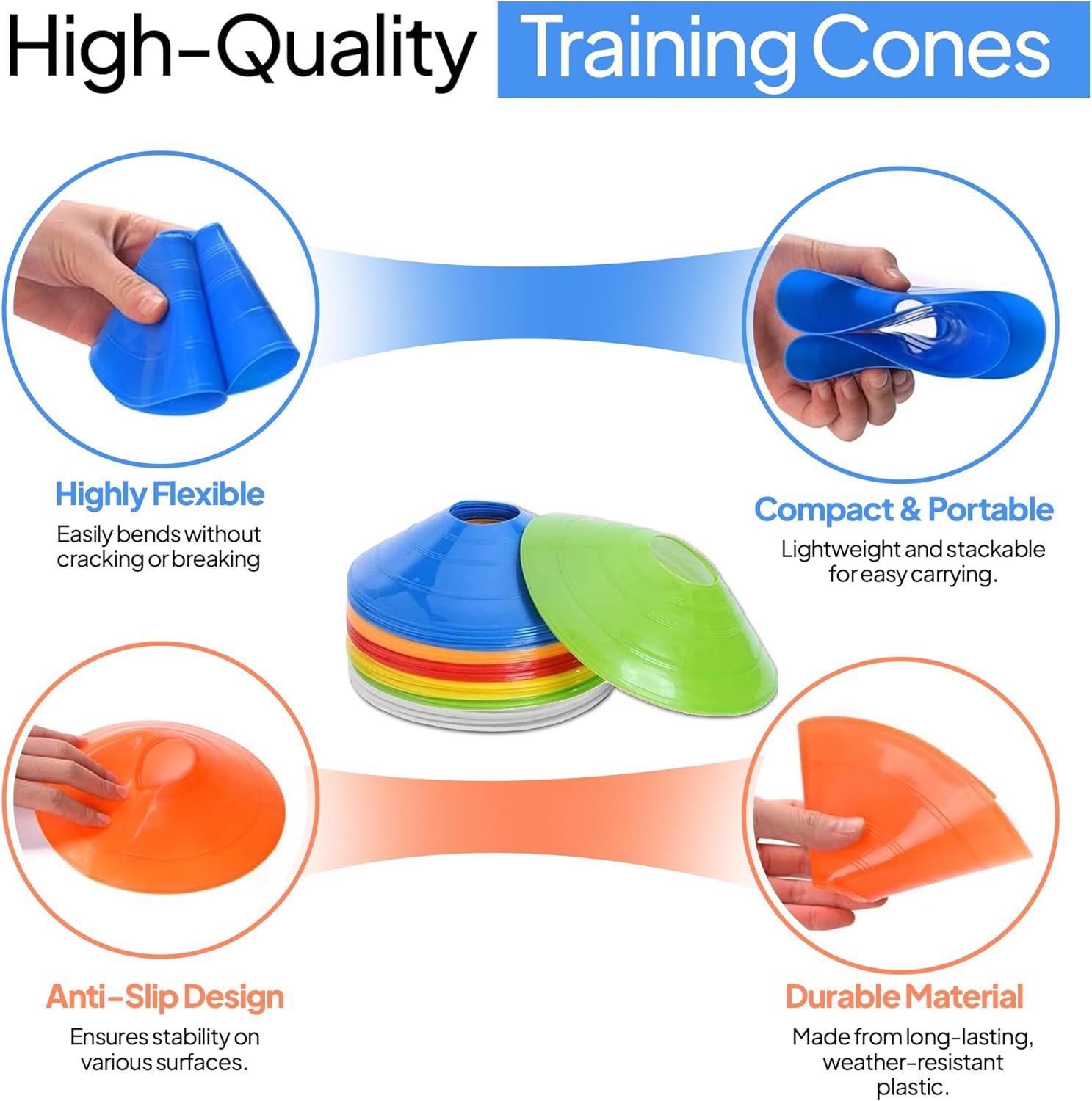 Training Space Marker Cones 25-50 for Speed & Agility Ideal for Sports and Fitness Training Sessions 3+ Colours