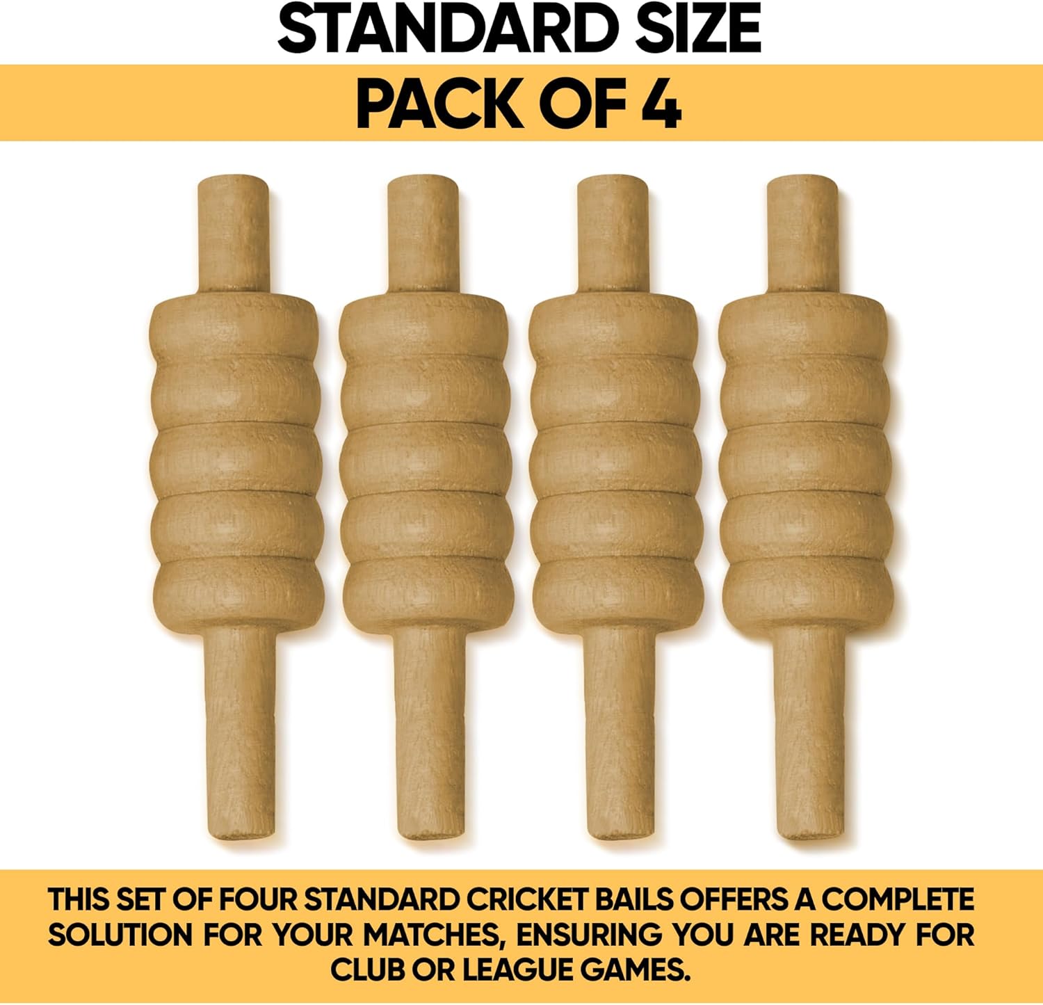 ND Sports Wooden Cricket Bails Set – 4-Piece Set of Premium English Ash Bails for Training & Match Play – Ideal for Cricket Balls and Cricket Practice