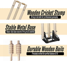 Load image into Gallery viewer, ND Sports Cricket Wickets with Bails &amp; Metal Base – Durable &amp; Weather-Resistant Cricket Stumps Set for Training &amp; Matches