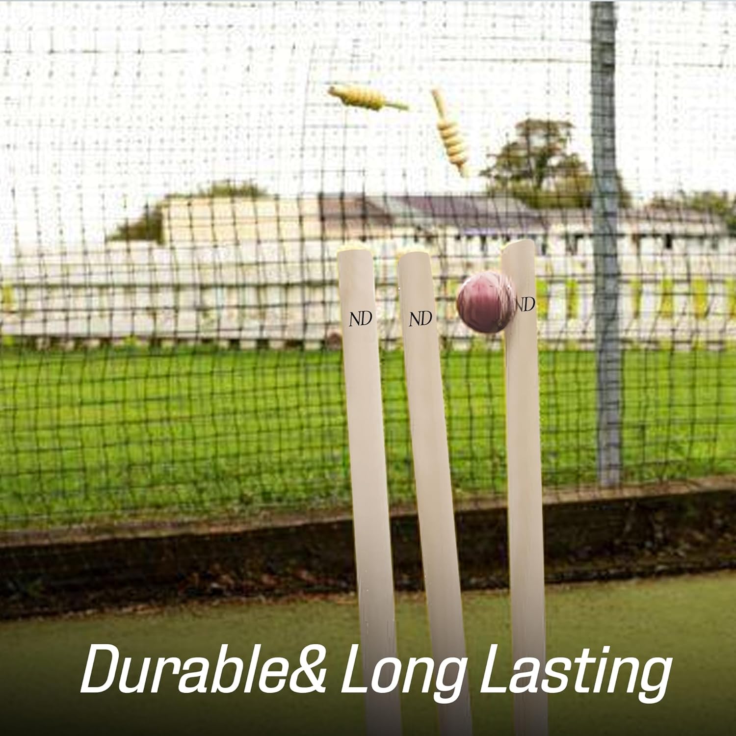 ND Sports Cricket Wickets with Bails & Metal Base – Durable & Weather-Resistant Cricket Stumps Set for Training & Matches