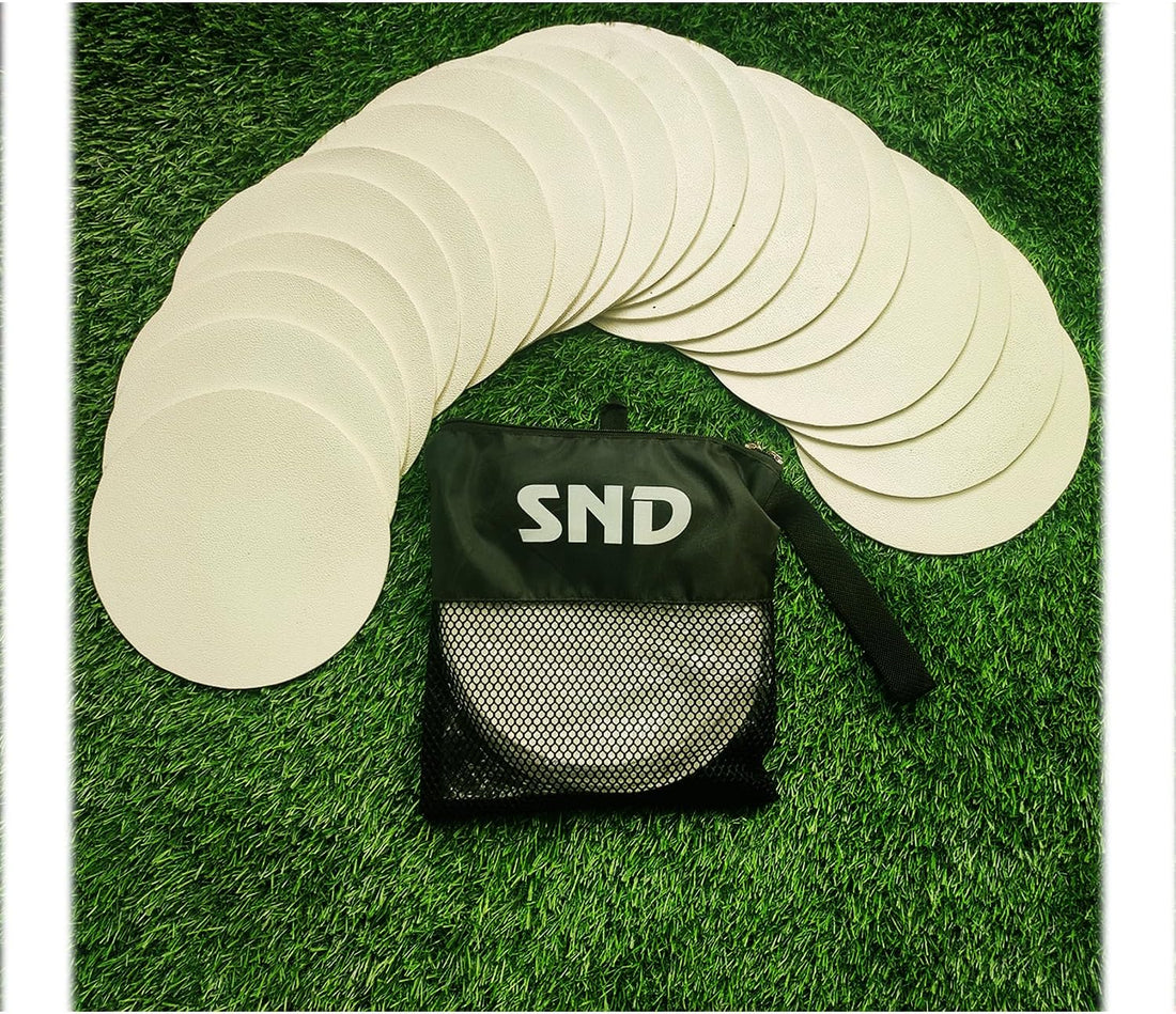 Full-Sized Pro Non Slip Flat Rubber Round Sports Marker Discs - Pack of 10 & 20 Flat Football Discs with Travel Bag - Flat Cones for Football Training