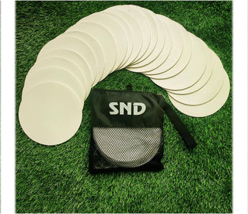 Full-Sized Pro Non Slip Flat Rubber Round Sports Marker Discs - Pack of 10 & 20 Flat Football Discs with Travel Bag - Flat Cones for Football Training