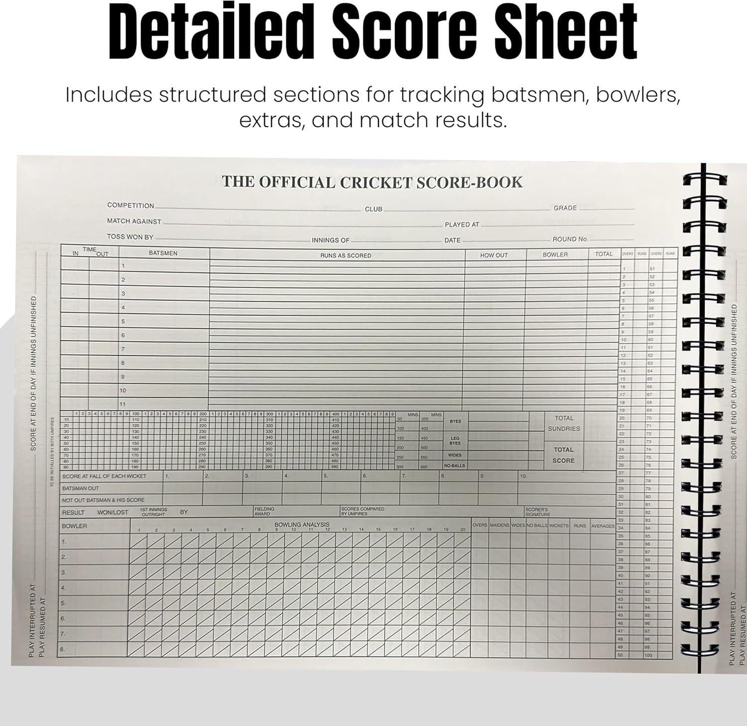 ND Sports Soft Cricket Scorebook – Wirebound Match Scorer Book with White Pages – 48 or 60 Innings – Easy-to-Use Layout with Summary & Declaration Sheets – Ideal for Clubs, Coaches & Schools