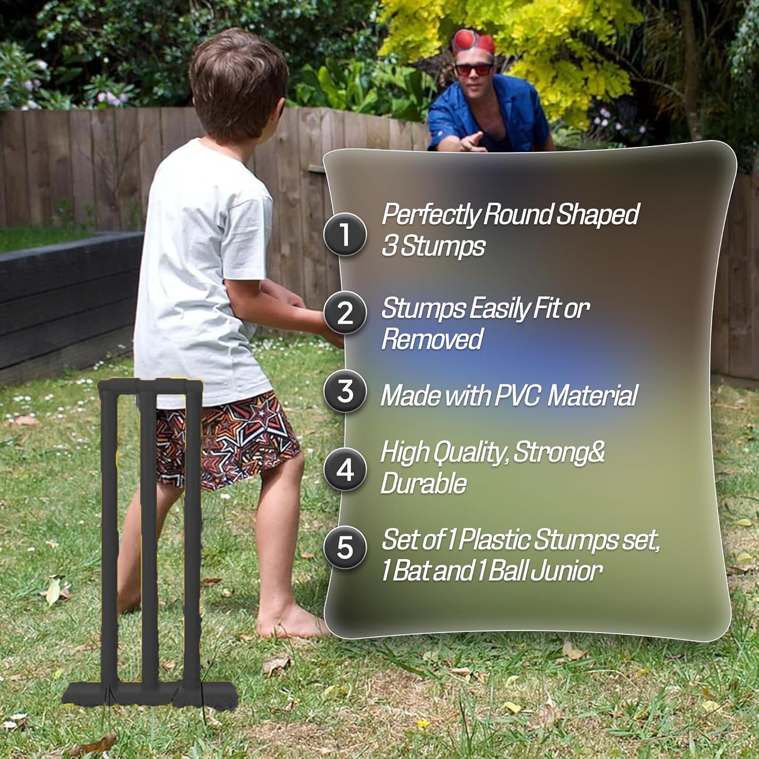 ND Sports Cricket Set - Plastic Stumps, Bat & Ball | Lightweight & Durable | Kids & Adults Backyard Cricket Game | Indoor & Outdoor Play | Portable & Fun Sports Kit