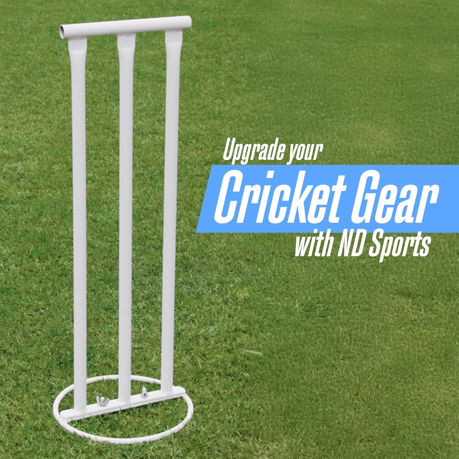 ND Sports Cricket Metal Stumps with Attached Bails, White, One Size