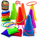 ND Sports 3-in-1 Kids Ring Toss & Bean Bag Game Set with Whistle & Carry Bag – Colourful Cones, Toss Rings & Bean Bags – Outdoor & Indoor Fun for Children