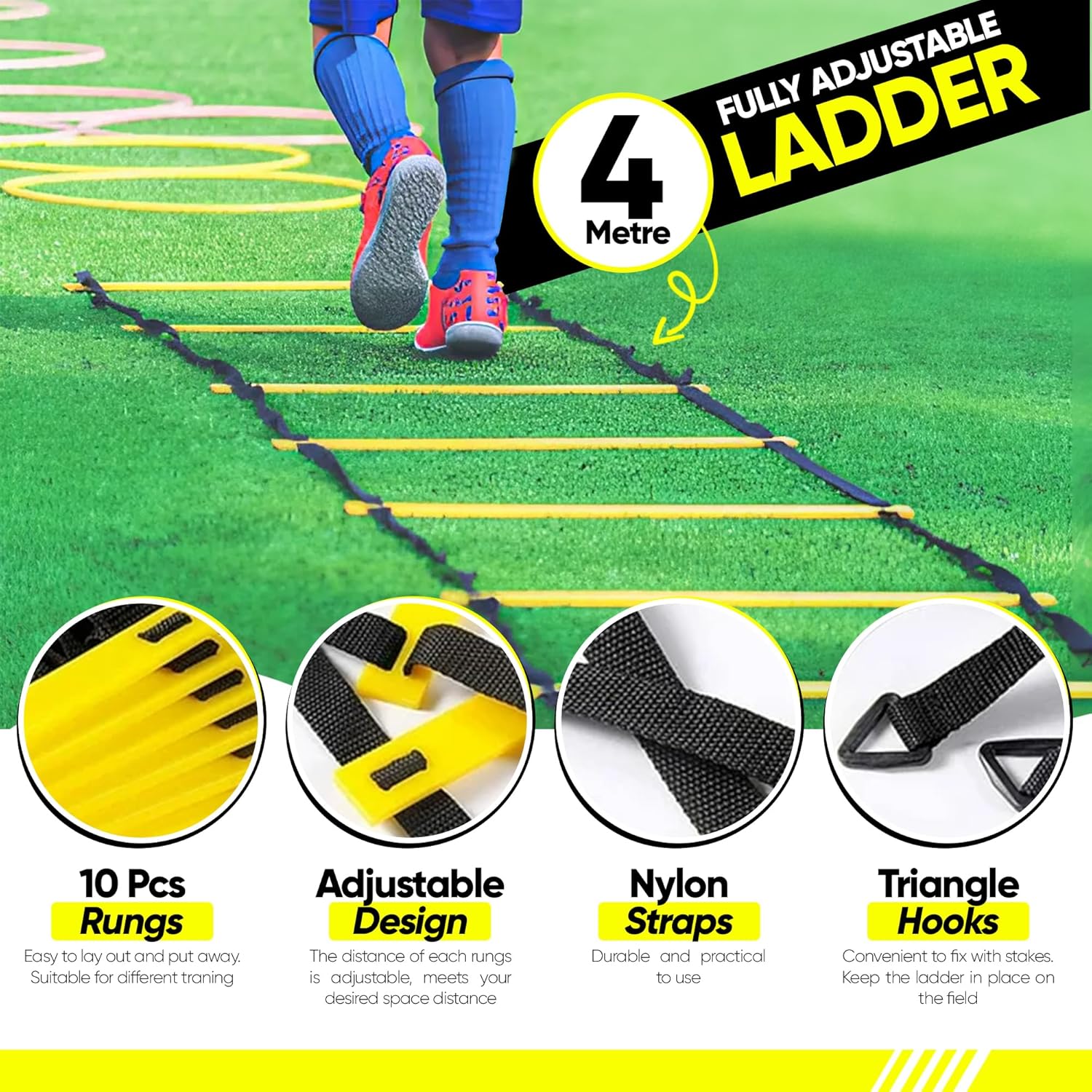 22 Yards Pro Agility Speed Ladder & Cones Football Training Equipment for Kids & Adults Kit Agility Training Footwork Drills | Hurdles Goalkeeper Training Equipment