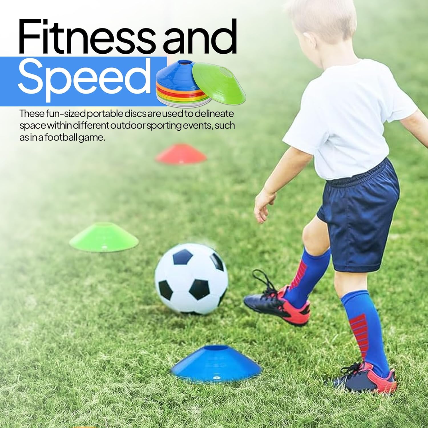 Training Space Marker Cones 25-50 for Speed & Agility Ideal for Sports and Fitness Training Sessions 3+ Colours