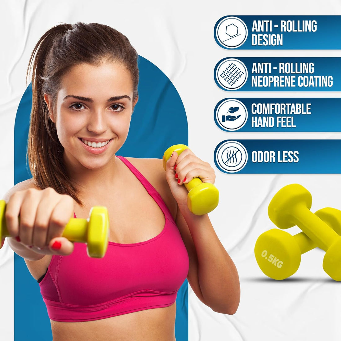 ND Sports Weights Dumbbells Set – Neoprene-Coated Hand Weights with Anti-Roll Design | Dumbbells Set for Women, Kids & Home Gym | Non-Slip Grip, Multi-Colour Pairs with Carry Case