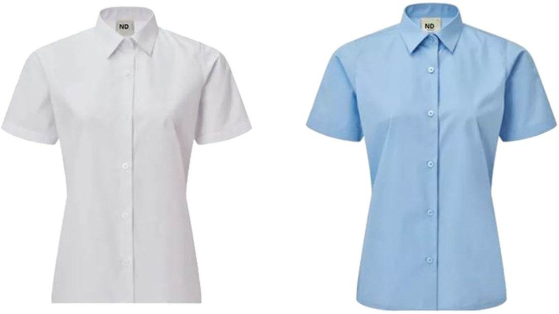 Girls White Blue Short Sleeve Shirt School Uniform Blouse 22 to 48 Chest UK