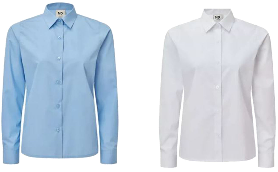 Girls White Blue Long Sleeve Uniform Blouse 22-48 Chest Buy 1 Get 1 Free UK
