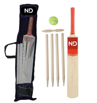 ND Sports Complete Cricket Set – Wooden Cricket Bats with 4 Stumps, 2 Bails, Soft Ball & Carry Bag – Beginners Cricket Starter Kit for Backyard, Beach & Park