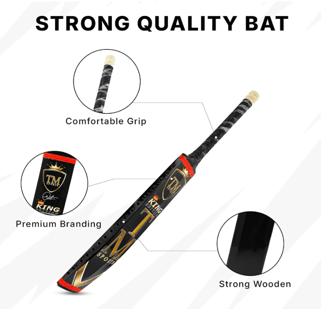 Tennis Cricket Bat, Wooden Tape Ball Cricket Bat for Practice & Play