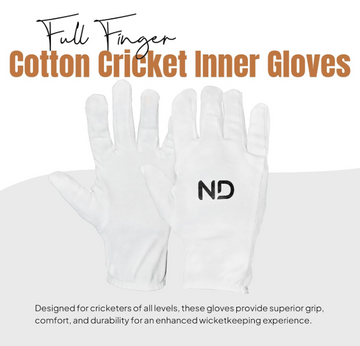 ND Sports Cricket Batting Inners Full Finger - Fingerless– Soft & Breathable Cotton Gloves for Boys, Youths, Ladies & Men