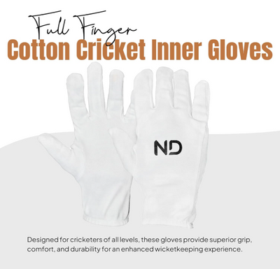 ND Sports Cricket Batting Inners Full Finger - Fingerless– Soft & Breathable Cotton Gloves for Boys, Youths, Ladies & Men
