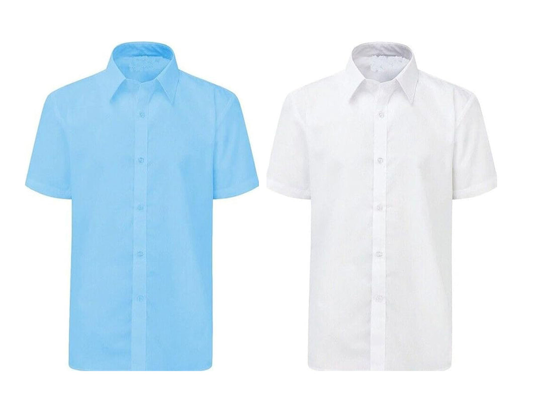 Boys White Blue Short Sleeve School Uniform Shirt Age 2 to 18 Years UK