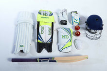Load image into Gallery viewer, ND COUNTY Cricket Kit 10pc Set Bat Ball Pad Leg Guard Glove BAT Boys Youths Mens