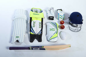 ND COUNTY Cricket Kit 10pc Set Bat Ball Pad Leg Guard Glove BAT Boys Youths Mens