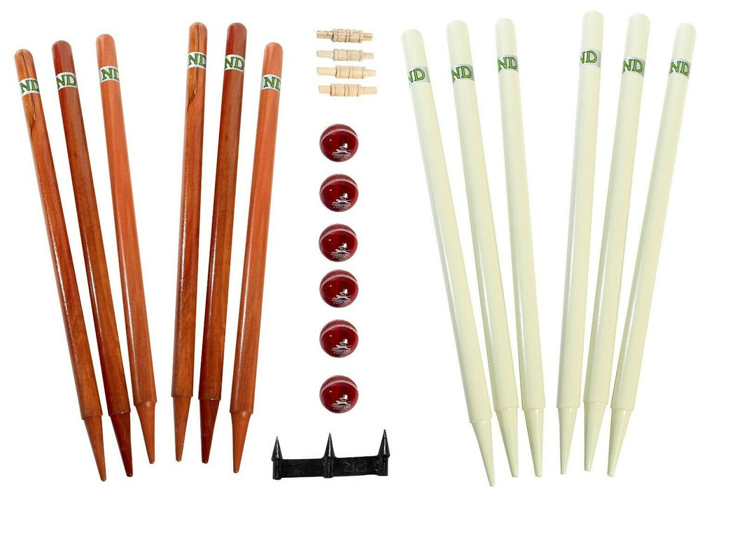 ND Cricket Wooden Stumps Bails Wickets Gauge Balls Set Full Size Coaching Kit